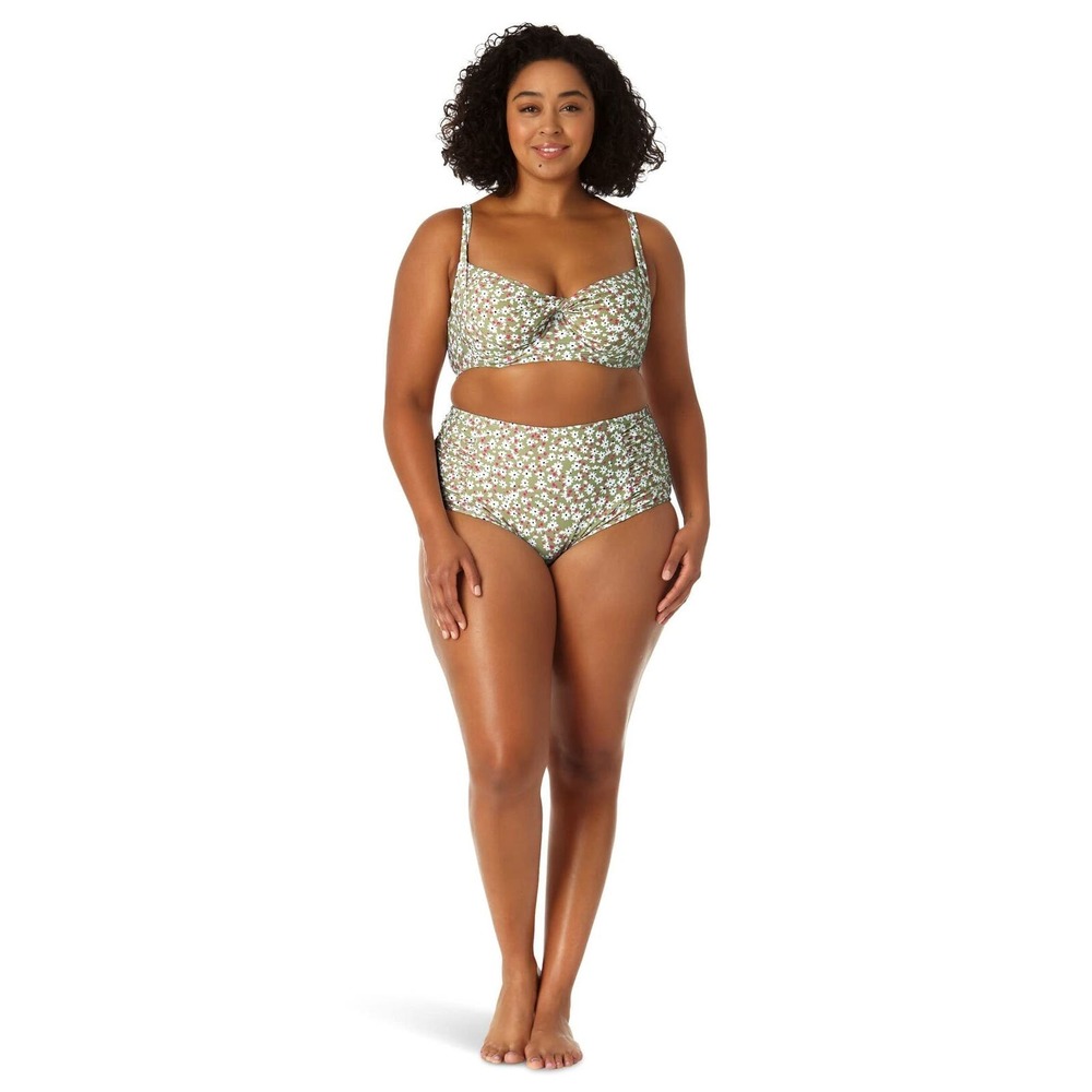 Anne Cole Plus Size High-Waist Tummy Control Ditsy Drop - Top & Bottom - Set 16W